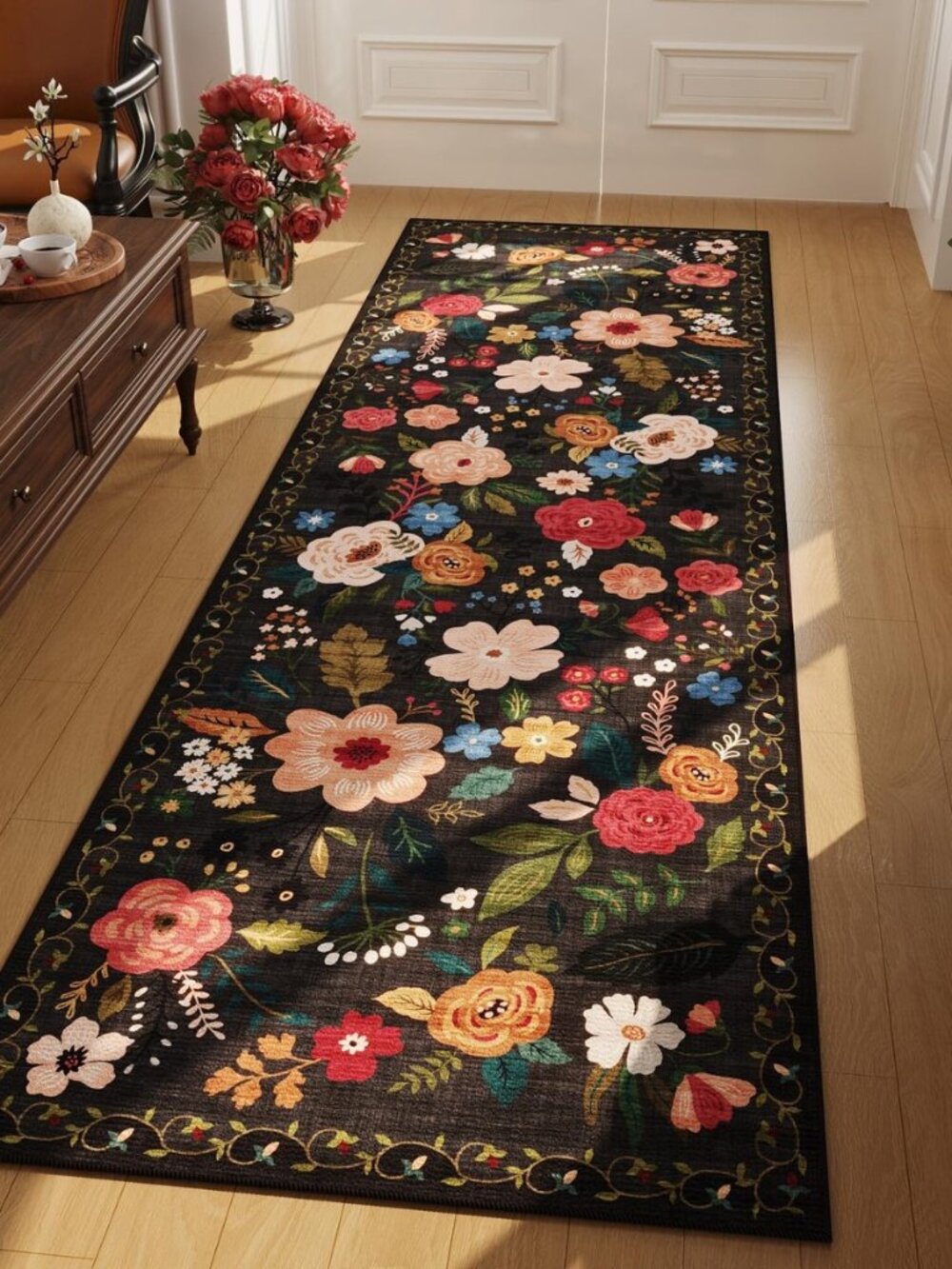 Runner Rug 2'7"x8' Washable, Black